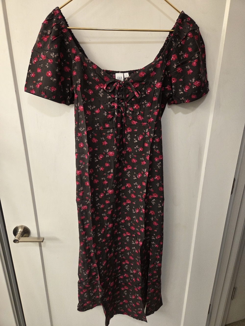 NWT - GAP Brown Floral Puff Short Sleeve Midi Dress - Size XXL - Picture 10 of 16